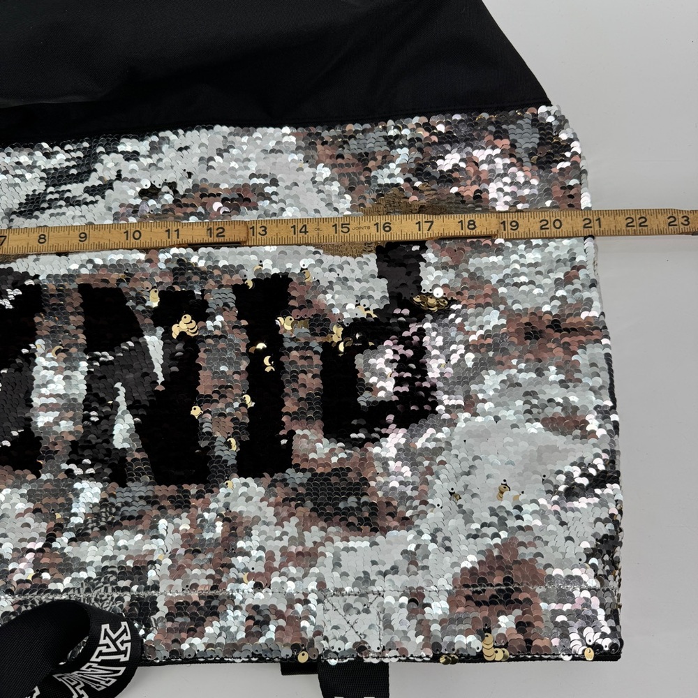 NWOT PINK By Victoria Secret Sequin Tote Bag Silver‎ Black Spellout straps - Picture 10 of 15